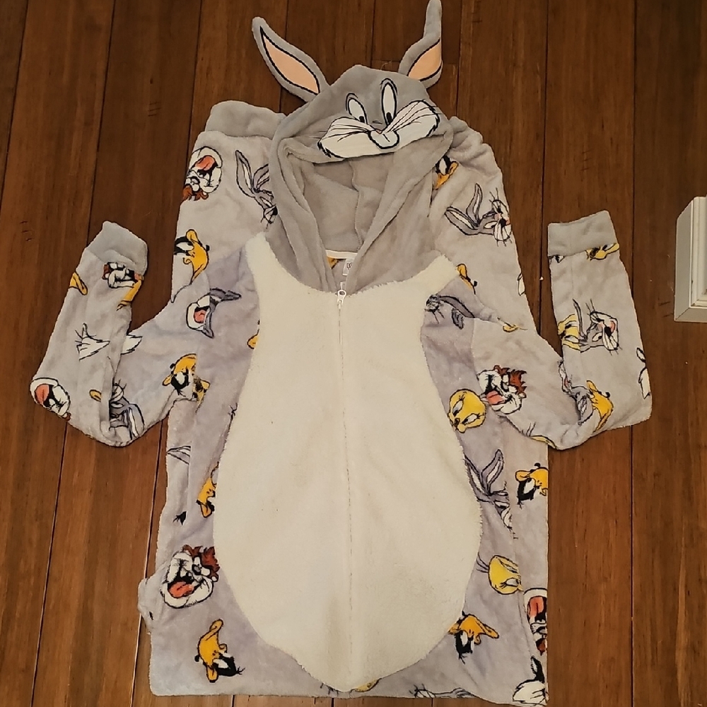 Bugs Bunny Hooded Pajama Onesie - Gray and White